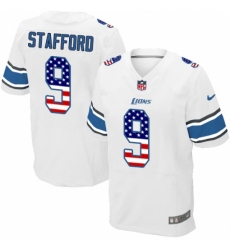 Men's Nike Detroit Lions #9 Matthew Stafford Elite White Road USA Flag Fashion NFL Jersey