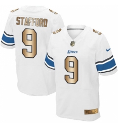 Men's Nike Detroit Lions #9 Matthew Stafford Elite White/Gold NFL Jersey