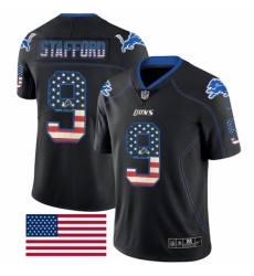 Men's Nike Detroit Lions #9 Matthew Stafford Limited Black Rush USA Flag NFL Jersey