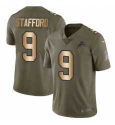 Men's Nike Detroit Lions #9 Matthew Stafford Limited Olive/Gold Salute to Service NFL Jersey