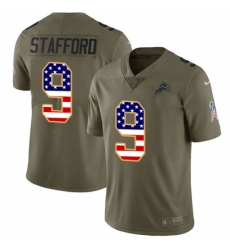 Men's Nike Detroit Lions #9 Matthew Stafford Limited Olive/USA Flag Salute to Service NFL Jersey