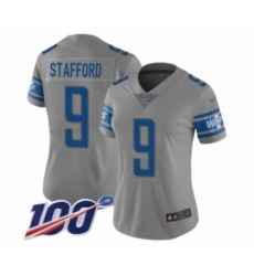 Women's Detroit Lions #9 Matthew Stafford Limited Gray Inverted Legend 100th Season Football Jersey