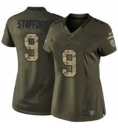 Women's Nike Detroit Lions #9 Matthew Stafford Elite Green Salute to Service NFL Jersey