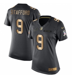 Women's Nike Detroit Lions #9 Matthew Stafford Limited Black/Gold Salute to Service NFL Jersey
