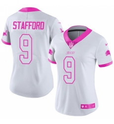 Women's Nike Detroit Lions #9 Matthew Stafford Limited White/Pink Rush Fashion NFL Jersey