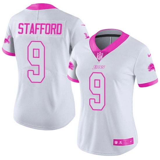 Women's Nike Detroit Lions #9 Matthew Stafford Limited White/Pink Rush Fashion NFL Jersey Women's Nike Detroit Lions #9 Matthew Stafford Limited White/Pink Rush Fashion NFL Jersey