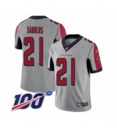 Men's Atlanta Falcons #21 Deion Sanders Limited Silver Inverted Legend 100th Season Football Jersey