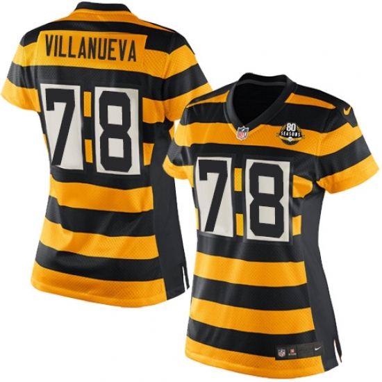 Women's Nike Pittsburgh Steelers #78 Alejandro Villanueva Limited Yellow/Black Alternate 80TH Anniversary Throwback NFL Jersey Women's Nike Pittsburgh Steelers #78 Alejandro Villanueva Limited Yellow/Black Alternate 80TH Anniversary Throwback NFL Jersey