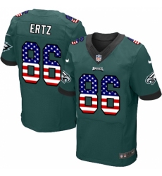 Men's Nike Philadelphia Eagles #86 Zach Ertz Elite Midnight Green Home USA Flag Fashion NFL Jersey