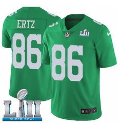 Men's Nike Philadelphia Eagles #86 Zach Ertz Limited Green Rush Vapor Untouchable Super Bowl LII NFL Jersey