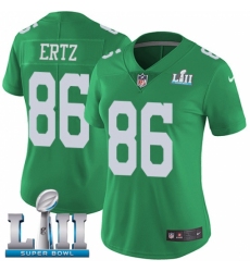 Women's Nike Philadelphia Eagles #86 Zach Ertz Limited Green Rush Vapor Untouchable Super Bowl LII NFL Jersey