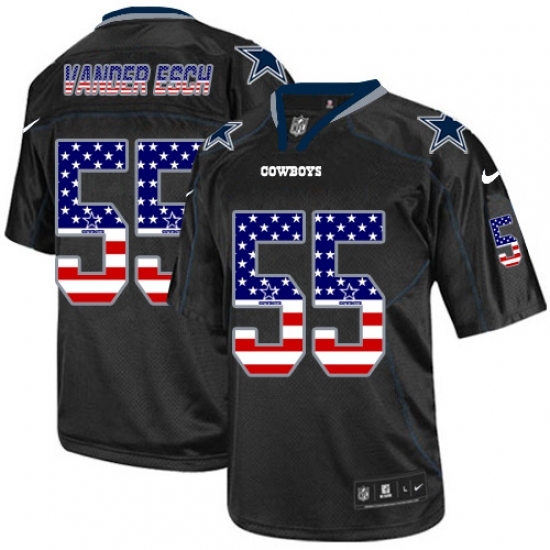 Men's Nike Dallas Cowboys #55 Leighton Vander Esch Elite Black USA Flag Fashion NFL Jersey Men's Nike Dallas Cowboys #55 Leighton Vander Esch Elite Black USA Flag Fashion NFL Jersey