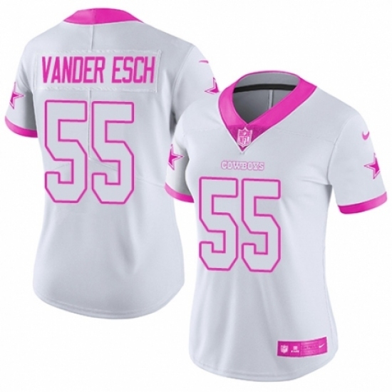 Women's Nike Dallas Cowboys #55 Leighton Vander Esch Limited White/Pink Rush Fashion NFL Jersey Women's Nike Dallas Cowboys #55 Leighton Vander Esch Limited White/Pink Rush Fashion NFL Jersey