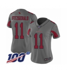 Women's Arizona Cardinals #11 Larry Fitzgerald Limited Silver Inverted Legend 100th Season Football Jersey