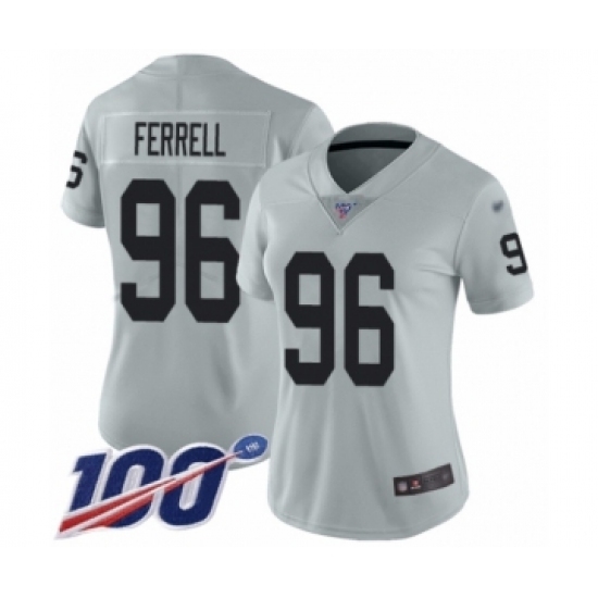 Women's Oakland Raiders #96 Clelin Ferrell Limited Silver Inverted Legend 100th Season Football Jersey Women's Oakland Raiders #96 Clelin Ferrell Limited Silver Inverted Legend 100th Season Football Jersey