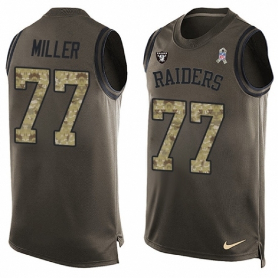 Men's Nike Oakland Raiders #77 Kolton Miller Limited Green Salute to Service Tank Top NFL Jersey Men's Nike Oakland Raiders #77 Kolton Miller Limited Green Salute to Service Tank Top NFL Jersey