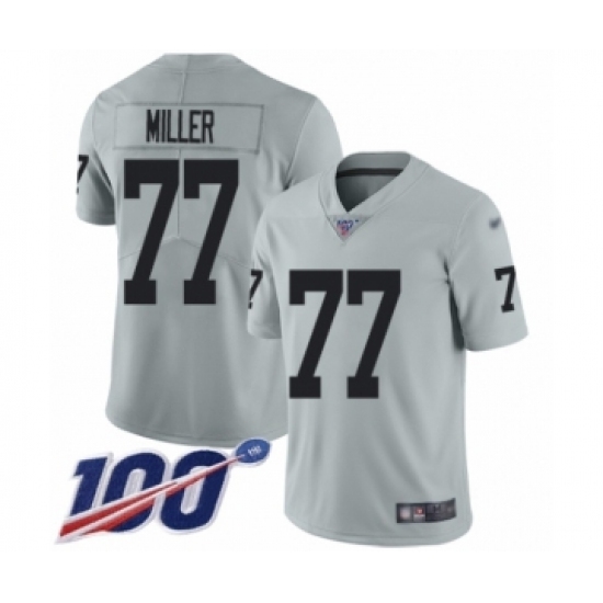 Men's Oakland Raiders #77 Kolton Miller Limited Silver Inverted Legend 100th Season Football Jersey Men's Oakland Raiders #77 Kolton Miller Limited Silver Inverted Legend 100th Season Football Jersey