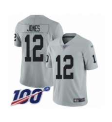 Men's Oakland Raiders #12 Zay Jones Limited Silver Inverted Legend 100th Season Football Jersey