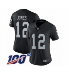 Women's Oakland Raiders #12 Zay Jones Black Team Color Vapor Untouchable Limited Player 100th Season Football Jersey