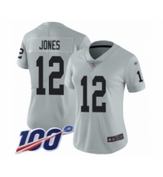 Women's Oakland Raiders #12 Zay Jones Limited Silver Inverted Legend 100th Season Football Jersey