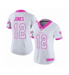 Women's Oakland Raiders #12 Zay Jones Limited White Pink Rush Fashion Football Jersey