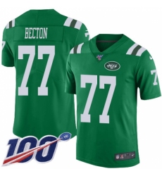 Men's New York Jets #77 Mekhi Becton Green Stitched Limited Rush 100th Season Jersey