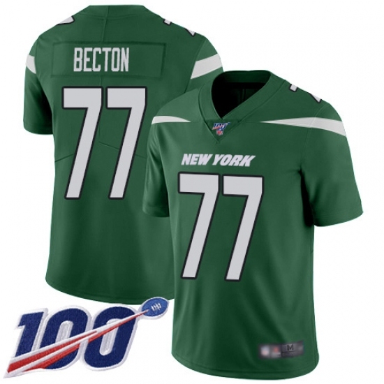 Men's New York Jets #77 Mekhi Becton Green Team Color Stitched 100th Season Vapor Untouchable Limited Jersey Men's New York Jets #77 Mekhi Becton Green Team Color Stitched 100th Season Vapor Untouchable Limited Jersey