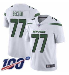 Men's New York Jets #77 Mekhi Becton White Stitched 100th Season Vapor Untouchable Limited Jersey