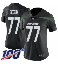 Women's New York Jets #77 Mekhi Becton Black Alternate Stitched 100th Season Vapor Untouchable Limited Jersey