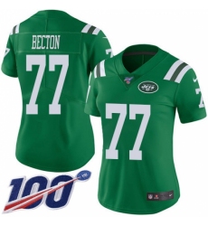 Women's New York Jets #77 Mekhi Becton Green Stitched Limited Rush 100th Season Jersey