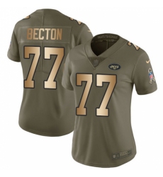 Women's New York Jets #77 Mekhi Becton Olive Gold Stitched Limited 2017 Salute To Service Jersey