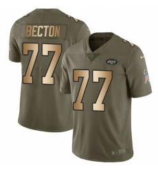 Youth New York Jets #77 Mekhi Becton Olive Gold Stitched Limited 2017 Salute To Service Jersey