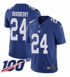 Nike New York Giants #24 James Bradberry Royal Blue Team Color Men's Stitched NFL 100th Season Vapor Untouchable Limited Jersey