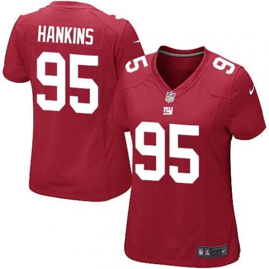 Women's Nike New York Giants #95 Johnathan Hankins Elite Red Jersey Women's Nike New York Giants #95 Johnathan Hankins Elite Red Jersey