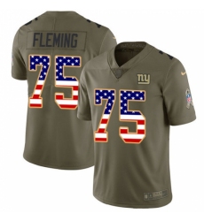 Youth New York Giants #75 Cameron Fleming Olive USA Flag Stitched Limited 2017 Salute To Service Jersey
