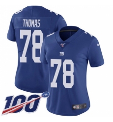 Women's New York Giants #78 Andrew Thomas Royal Blue Team Color Stitched NFL 100th Season Vapor Untouchable Limited Jersey