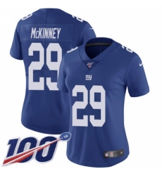 Women's New York Giants #29 Xavier McKinney Royal Blue Team Color Stitched 100th Season Vapor Untouchable Limited Jersey