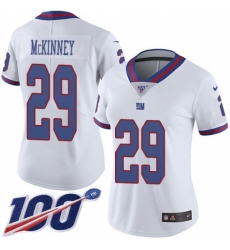 Women's New York Giants #29 Xavier McKinney White Stitched Limited Rush 100th Season Jersey