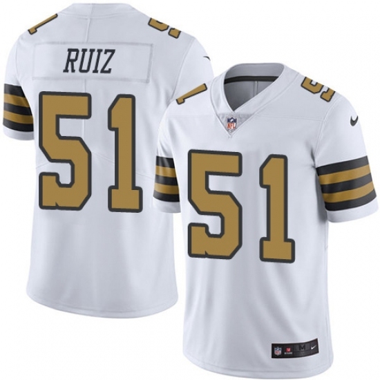 Men's New Orleans Saints #51 Cesar Ruiz White Stitched NFL Limited Rush Jersey Men's New Orleans Saints #51 Cesar Ruiz White Stitched NFL Limited Rush Jersey