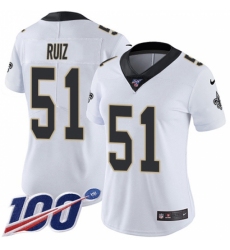 Women's New Orleans Saints #51 Cesar Ruiz White Stitched NFL 100th Season Vapor Untouchable Limited Jersey