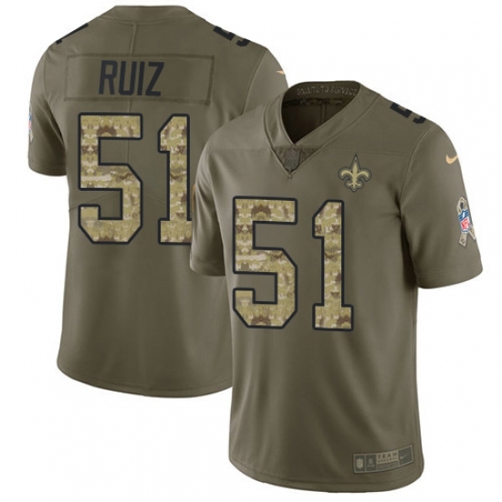 Youth New Orleans Saints #51 Cesar Ruiz Olive Camo Stitched NFL Limited 2017 Salute To Service Jersey Youth New Orleans Saints #51 Cesar Ruiz Olive Camo Stitched NFL Limited 2017 Salute To Service Jersey