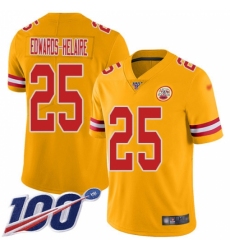 Men's Kansas City Chiefs #25 Clyde Edwards-Helaire Gold Stitched Limited Inverted Legend 100th Season Jersey