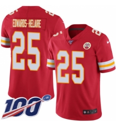 Men's Kansas City Chiefs #25 Clyde Edwards-Helaire Red Team Color Stitched 100th Season Vapor Untouchable Limited Jersey