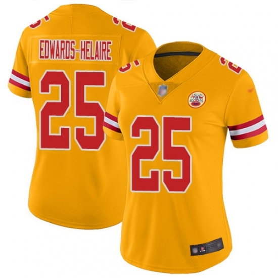 Women's Kansas City Chiefs #25 Clyde Edwards-Helaire Gold Stitched Limited Inverted Legend Jersey Women's Kansas City Chiefs #25 Clyde Edwards-Helaire Gold Stitched Limited Inverted Legend Jersey