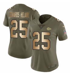 Women's Kansas City Chiefs #25 Clyde Edwards-Helaire Olive Gold Stitched Limited 2017 Salute To Service Jersey