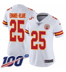 Women's Kansas City Chiefs #25 Clyde Edwards-Helaire White Stitched 100th Season Vapor Untouchable Limited Jersey