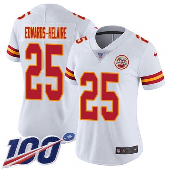 Women's Kansas City Chiefs #25 Clyde Edwards-Helaire White Stitched 100th Season Vapor Untouchable Limited Jersey Women's Kansas City Chiefs #25 Clyde Edwards-Helaire White Stitched 100th Season Vapor Untouchable Limited Jersey