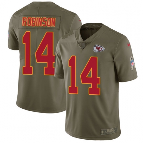 Men's Nike Kansas City Chiefs #14 Demarcus Robinson Limited Olive 2017 Salute to Service NFL Jersey Men's Nike Kansas City Chiefs #14 Demarcus Robinson Limited Olive 2017 Salute to Service NFL Jersey