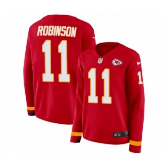 Women's Nike Kansas City Chiefs #11 Demarcus Robinson Limited Red Therma Long Sleeve NFL Jersey Women's Nike Kansas City Chiefs #11 Demarcus Robinson Limited Red Therma Long Sleeve NFL Jersey