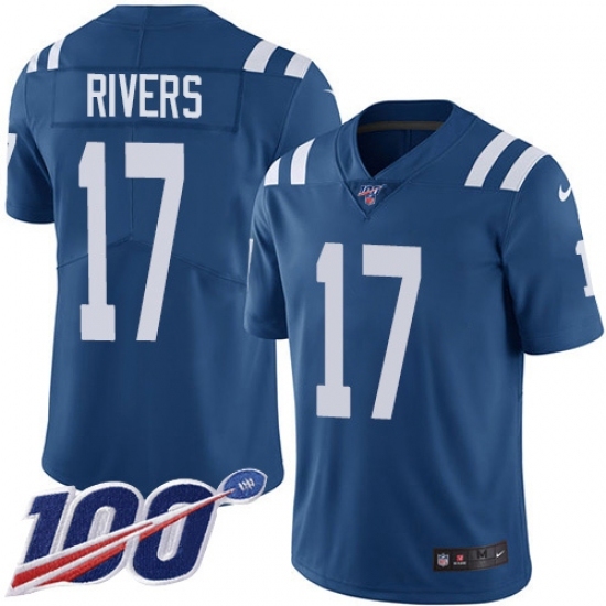 Men's Nike Indianapolis Colts #17 Philip Rivers Royal Blue Team Color Stitched NFL 100th Season Vapor Untouchable Limited Jersey Men's Nike Indianapolis Colts #17 Philip Rivers Royal Blue Team Color Stitched NFL 100th Season Vapor Untouchable Limited Jersey